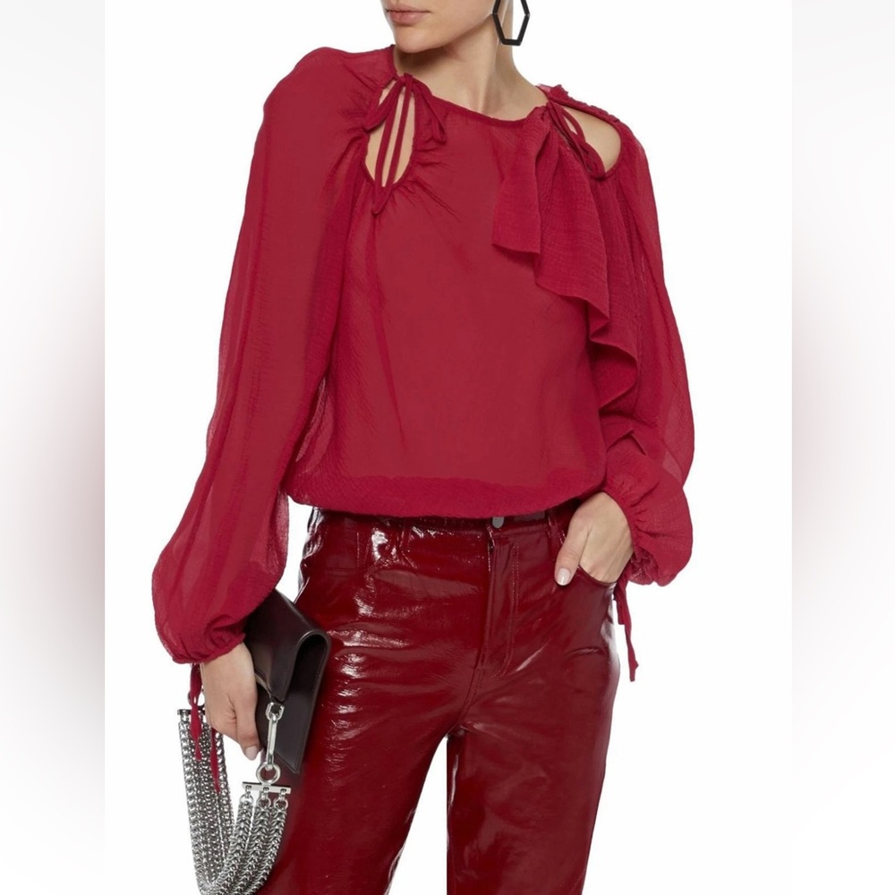 3.1 Phillip‎ Lim Cutout Textured Silk Blouse 2 Lipstick Red $450 Party Holiday